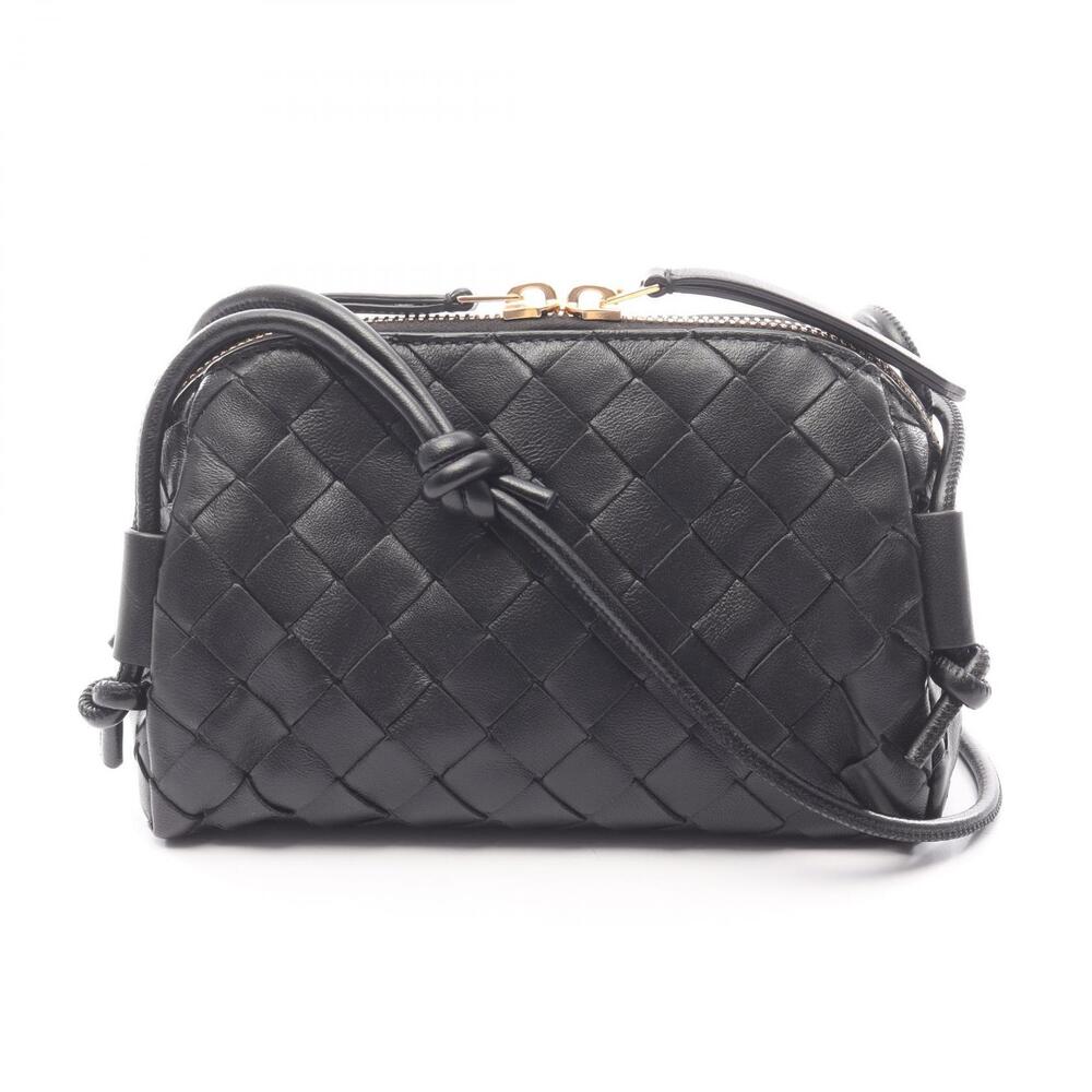Bottega Veneta Intrecciato Shoulder Bag Leather Black
